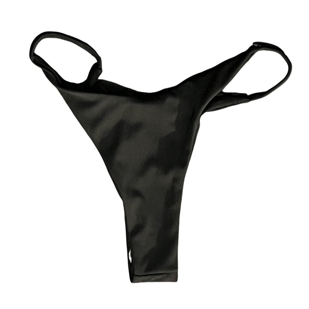 Halara Ribbed String Thong Bikini Swim Bottoms Sz Small Womens Black
